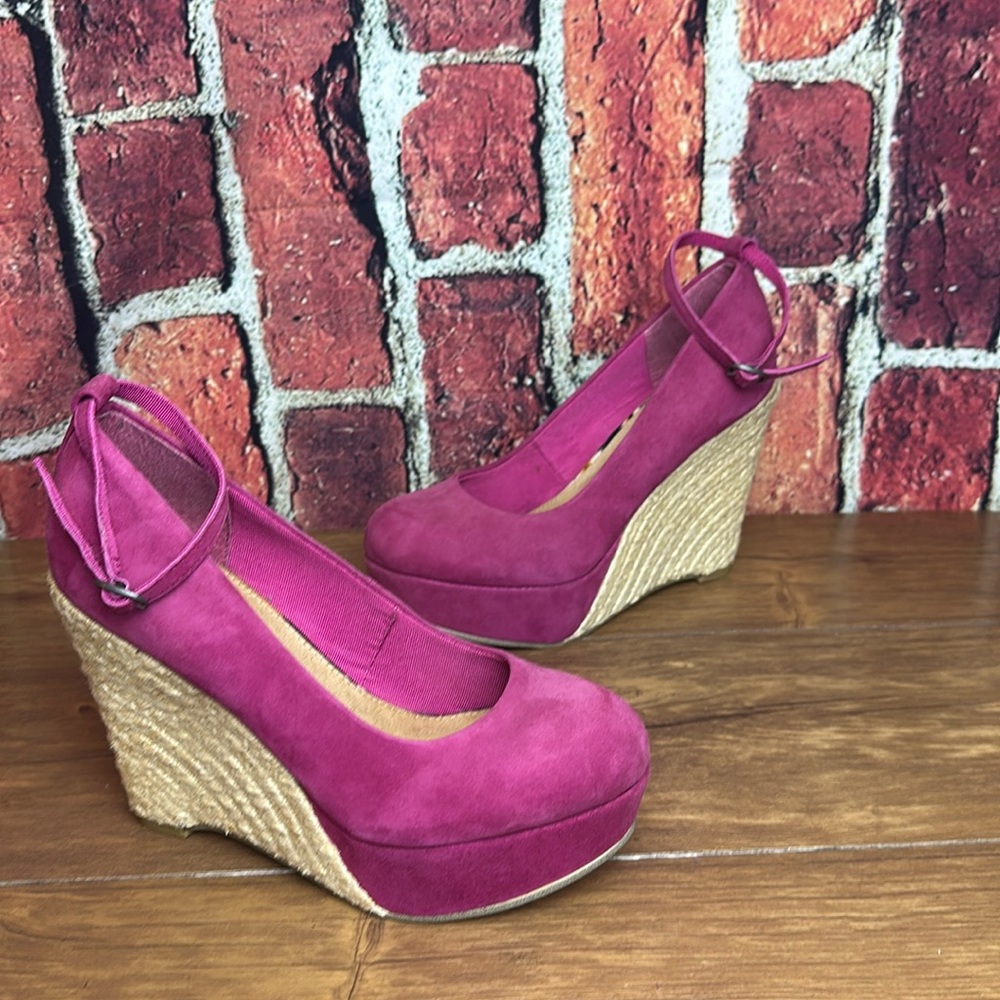 Moda In Pelle  Pink suede  Espadrille Wedge Shoes size 36 Ankle Strap US size 6
